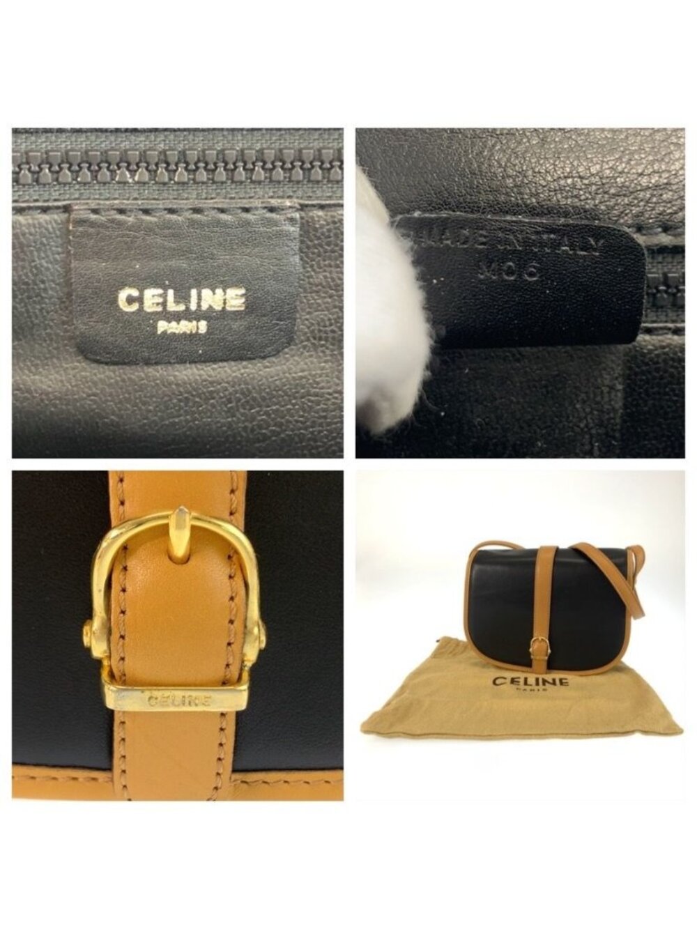 Celine Vintage Black Brown Gold Leather Shoulder Bag Pochette - Picture 3 of 9